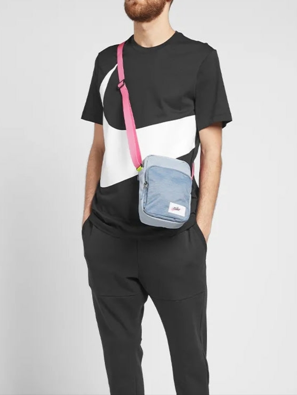 Nike • NSW Logo Blue Heritage Bag With Pink Adjustable Crossbody Strap